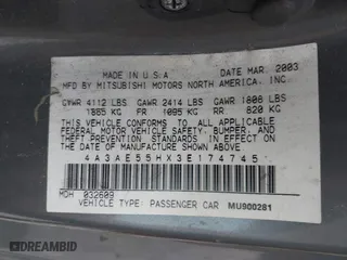 2003 Mitsubishi Eclipse GT with VIN 4A3AE55HX3E174745, listed as a IAAI auction lot 41303685 with 103,147 mi miles. Bid and sale history available at carsss.com. Image 9.