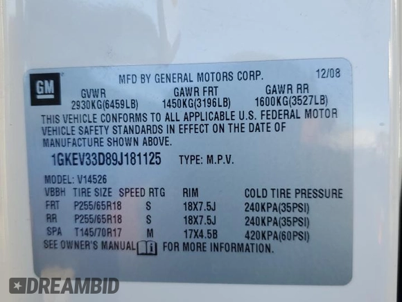 2009 GMC Acadia SLT2 with VIN 1GKEV33D89J181125, listed as a Copart auction lot 42386375 with 159,391 mi miles and Salvage Title. Bid and sale history available at carsss.com. Image 13.