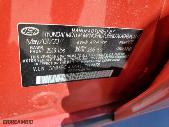 2020 Hyundai Sonata SE with VIN 5NPEG4JA4LH052478, listed as a Copart auction lot 52604555 with 28,859 mi miles and Salvage Title. Bid and sale history available at carsss.com. Image 15.