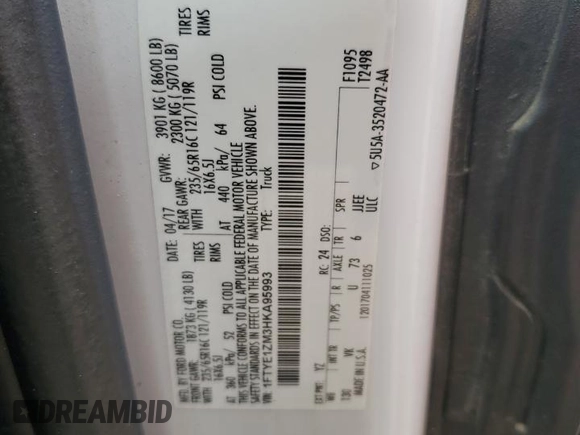 2017 Ford Transit with VIN 1FTYE1ZM3HKA95993, listed as a Copart auction lot 61213555 with 6,440 mi miles and Clean title. Bid and sale history available at DreamBid. Image 13.