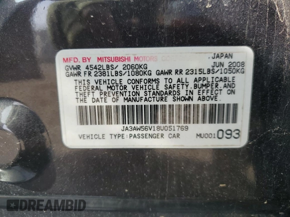 2008 Mitsubishi Lancer Evolution MR z VIN JA3AW56V18U051769, wystawiony jako Copart lot #50887745 z przebiegiem 138 980 mil mil oraz Czysty tytuł • Clean title. Historia ofert i sprzedaży dostępna na DreamBid. Obrazek 13.