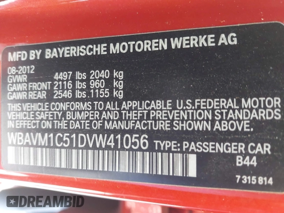 2013 BMW X1 28i z VIN WBAVM1C51DVW41056, wystawiony jako IAAI lot #40070143 z przebiegiem 152 657 mil mil oraz . Historia ofert i sprzedaży dostępna na DreamBid. Obrazek 9.