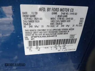 2020 Ford Edge SEL with VIN 2FMPK4J90LBB44515, listed as a IAAI auction lot 41561059 with 67,989 mi miles. Bid and sale history available at carsss.com. Image 9.
