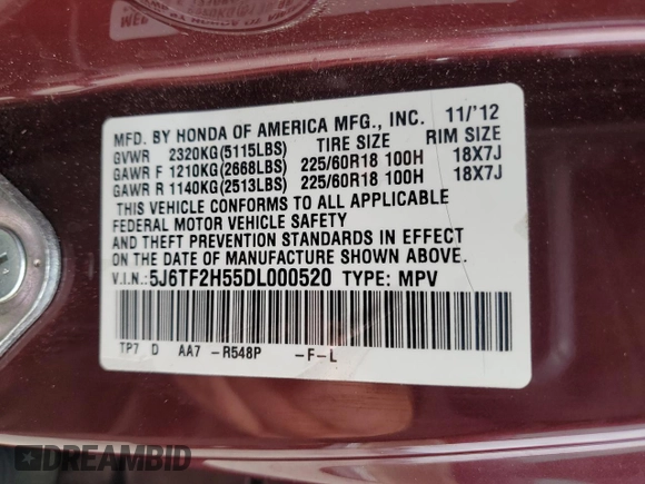 2013 Honda Crosstour EX-L z VIN 5J6TF2H55DL000520, wystawiony jako Copart lot #56221505 z przebiegiem 134 987 mil mil oraz Szkoda całkowita • Salvage title. Historia ofert i sprzedaży dostępna na DreamBid. Obrazek 13.