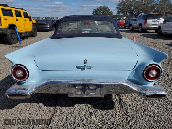 1958 Ford Thunderbird with VIN D7FH157160, listed as a Copart auction lot 80858054 with 16,024 mi miles and Salvage Title. Bid and sale history available at DreamBid. Image 6.