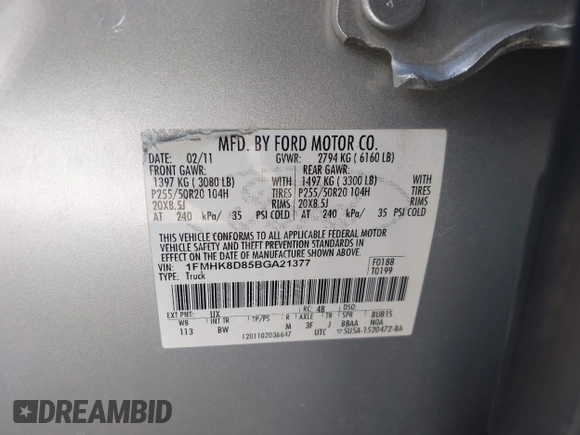 2011 Ford Explorer XLT with VIN 1FMHK8D85BGA21377, listed as a IAAI auction lot 41784792 with 192,114 mi miles and . Bid and sale history available at carsss.com. Image 9.