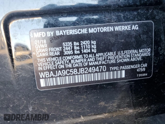 2018 BMW 5 Series 530e z VIN WBAJA9C58JB249470, wystawiony jako Copart lot #46319335 z przebiegiem 28 000 mil mil oraz Szkoda całkowita • Salvage title. Historia ofert i sprzedaży dostępna na DreamBid. Obrazek 13.