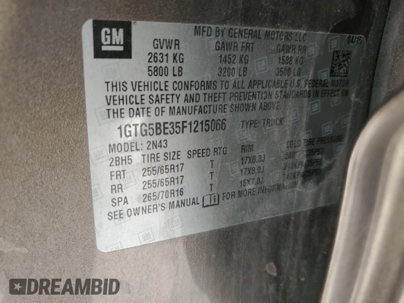 2015 GMC Canyon 2WD SLE with VIN 1GTG5BE35F1215066, listed as a Copart auction lot 45412685 with 115,880 mi miles and Salvage Title. Bid and sale history available at carsss.com. Image 14.