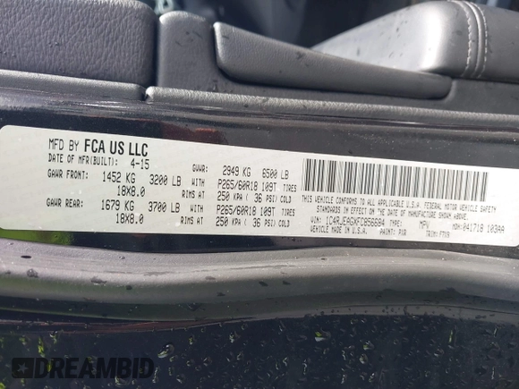 2015 Jeep Grand Cherokee Altitude with VIN 1C4RJEAGXFC856684, listed as a IAAI auction lot 41670546 with 182,588 mi miles. Bid and sale history available at carsss.com. Image 9.