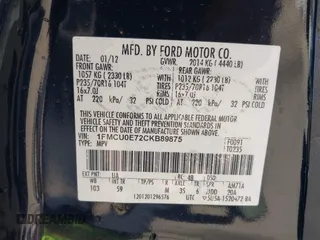 2012 Ford Escape Limited with VIN 1FMCU0E72CKB89875, listed as a IAAI auction lot 41768719 with 159,206 mi miles. Bid and sale history available at carsss.com. Image 9.