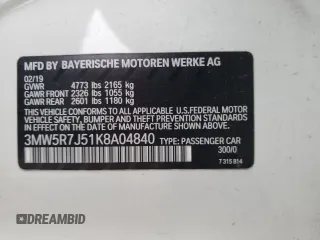 2019 BMW 3 Series 330i xDrive with VIN 3MW5R7J51K8A04840, listed as a Copart auction lot 85679214 with Not Provided miles and Non Repairable. Bid and sale history available at DreamBid. Image 14.