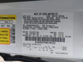 2017 Ford Fusion SE with VIN 3FA6P0H79HR149533, listed as a IAAI auction lot 41886152 with 119,049 mi miles. Bid and sale history available at carsss.com. Image 9.