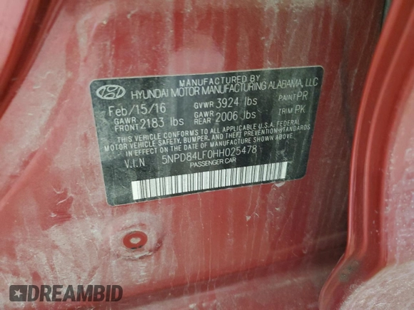 2017 Hyundai Elantra SE with VIN 5NPD84LF0HH025478, listed as a Copart auction lot 47364595 with 132,026 mi miles and Salvage Title. Bid and sale history available at DreamBid. Image 14.