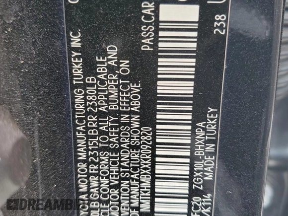 2019 Toyota C-HR XLE with VIN NMTKHMBXXKR092820, listed as a Copart auction lot 53210805 with 65,993 mi miles and Non Repairable. Bid and sale history available at carsss.com. Image 15.