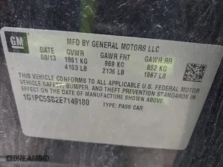 2014 Chevrolet Cruze 1LT with VIN 1G1PC5SB2E7149180, listed as a IAAI auction lot 42010987 with 122,787 mi miles. Bid and sale history available at carsss.com. Image 9.