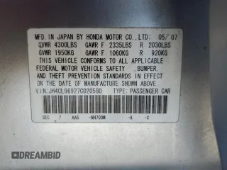 2007 Acura TSX Navi with VIN JH4CL96927C020580, listed as a Copart auction lot 58864535 with 167,172 mi miles and Salvage title. Bid and sale history available at DreamBid. Image 12.