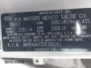 2018 Kia Forte LX with VIN 3KPFK4A73JE193261, listed as a IAAI auction lot 41645310 with 52,067 mi miles. Bid and sale history available at carsss.com. Image 9.