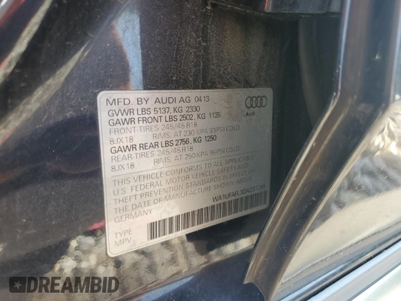 2013 Audi allroad Premium Plus with VIN WA1UFAFL3DA231265, listed as a Copart auction lot 63890314 with 132,166 mi miles and Salvage Title. Bid and sale history available at carsss.com. Image 12.