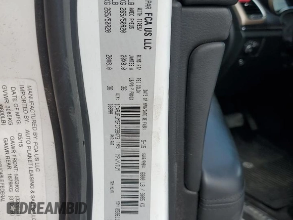 2015 Jeep Grand Cherokee Summit with VIN 1C4RJFJM5FC738473, listed as a Copart auction lot 61049565 with 176,053 mi miles and Clean title. Bid and sale history available at DreamBid. Image 12.