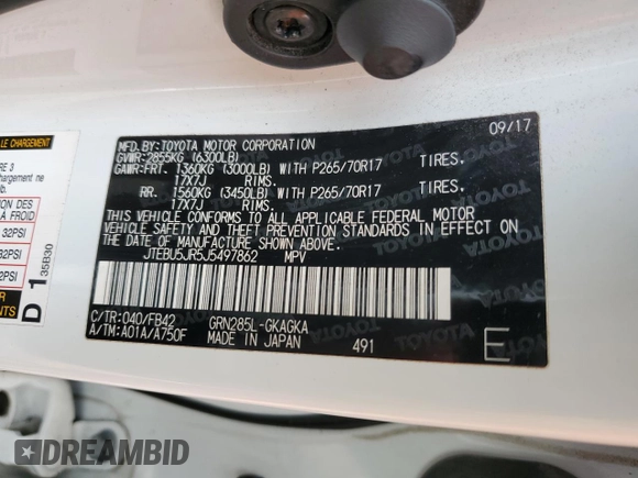 2018 Toyota 4Runner SR5 z VIN JTEBU5JR5J5497862, wystawiony jako Copart lot #59204945 z przebiegiem 50 602 mil mil oraz Szkoda całkowita • Salvage title. Historia ofert i sprzedaży dostępna na DreamBid. Obrazek 13.