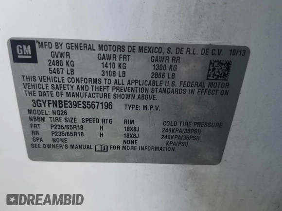 2014 Cadillac SRX Luxury Collection z VIN 3GYFNBE39ES567196, wystawiony jako Copart lot #55326075 z przebiegiem 98 942 mil mil oraz Szkoda całkowita • Salvage title. Historia ofert i sprzedaży dostępna na DreamBid. Obrazek 13.