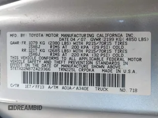 2007 Toyota Tacoma with VIN 5TETX22N87Z423366, listed as a IAAI auction lot 41329830 with 179,095 mi miles and . Bid and sale history available at DreamBid. Image 9.