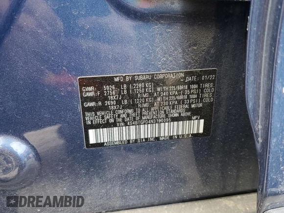 2022 Subaru Outback Touring XT z VIN 4S4BTGPD4N3190095, wystawiony jako Copart lot #50104355 z przebiegiem Nie podano mil oraz Szkoda całkowita • Salvage title. Historia ofert i sprzedaży dostępna na DreamBid. Obrazek 14.