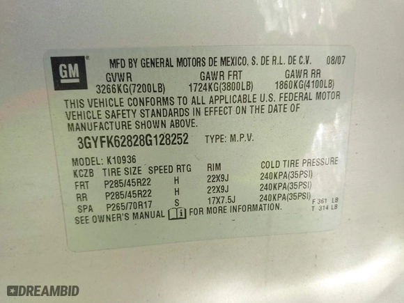 2008 Cadillac Escalade EXT with VIN 3GYFK62828G128252, listed as a IAAI auction lot 41409193 with 151328 miles. Bid and sale history available at carsss.com. Image 9.