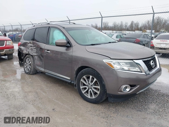 2013 Nissan Pathfinder S with VIN 5N1AR2MM5DC689696, listed as a IAAI auction lot 41445945 with 121,902 mi miles. Bid and sale history available at carsss.com. Image 1.