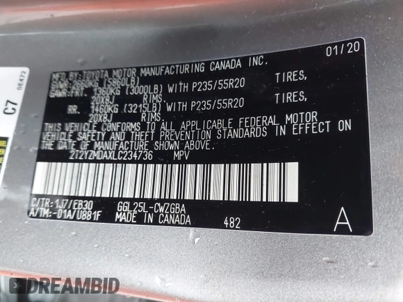 2020 Lexus RX 350 F Sport Performance with VIN 2T2YZMDAXLC234736, listed as a IAAI auction lot 42311426 with 55,955 mi miles and . Bid and sale history available at DreamBid. Image 9.