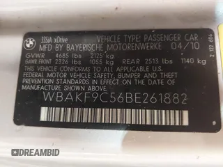 2011 BMW 3 Series 335i xDrive with VIN WBAKF9C56BE261882, listed as a IAAI auction lot 42393269 with 131,000 mi miles and . Bid and sale history available at DreamBid. Image 9.