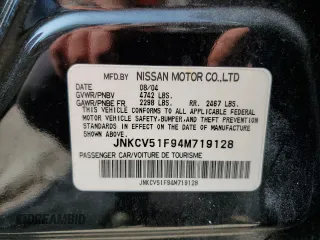2004 Infiniti G35 w/Leather with VIN JNKCV51F94M719128, listed as a Copart auction lot 70661514 with Not Provided miles and Non Repairable. Bid and sale history available at DreamBid. Image 12.