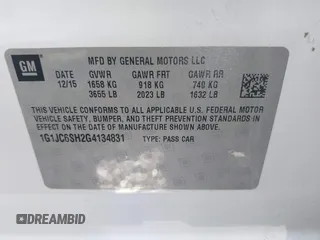 2016 Chevrolet Sonic LT with VIN 1G1JC6SH2G4134831, listed as a IAAI auction lot 41983302 with 85,828 mi miles. Bid and sale history available at carsss.com. Image 9.