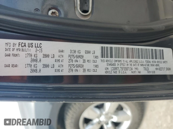 2015 Ram 1500 Big Horn z VIN 1C6RR7LT5FS587134, wystawiony jako Copart lot #50892295 z przebiegiem 209 275 mil mil oraz Szkoda całkowita • Salvage title. Historia ofert i sprzedaży dostępna na DreamBid. Obrazek 12.