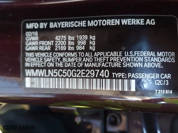 2016 MINI Cooper Clubman with VIN WMWLN5C50G2E29740, listed as a IAAI auction lot 41345976 with 67,124 mi miles. Bid and sale history available at carsss.com. Image 9.