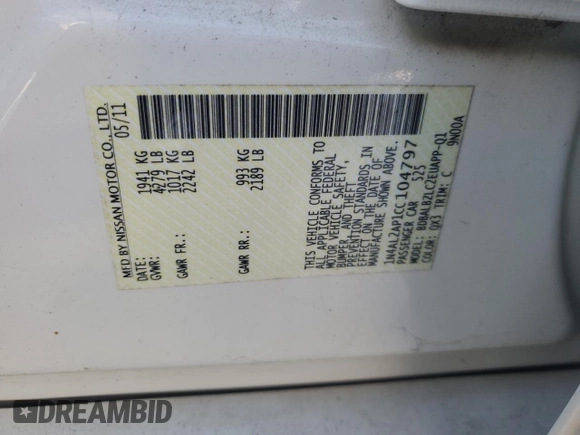 2012 Nissan Altima S with VIN 1N4AL2AP1CC104797, listed as a Copart auction lot 88519625 with 128,244 mi miles and Salvage Title. Bid and sale history available at DreamBid. Image 14.