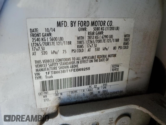 2015 Ford F-350 Platinum with VIN 1FT8W3BT1FEB69255, listed as a Copart auction lot 54107025 with 185,875 mi miles and Clean Title. Bid and sale history available at DreamBid. Image 12.