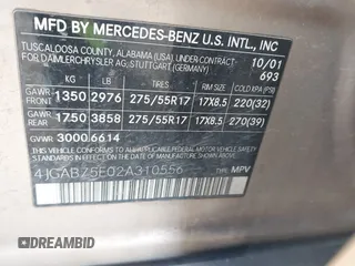 2002 Mercedes-Benz M 320/430/500 with VIN 4JGAB75E02A310556, listed as a IAAI auction lot 41685541 with 180,930 mi miles and . Bid and sale history available at DreamBid. Image 9.