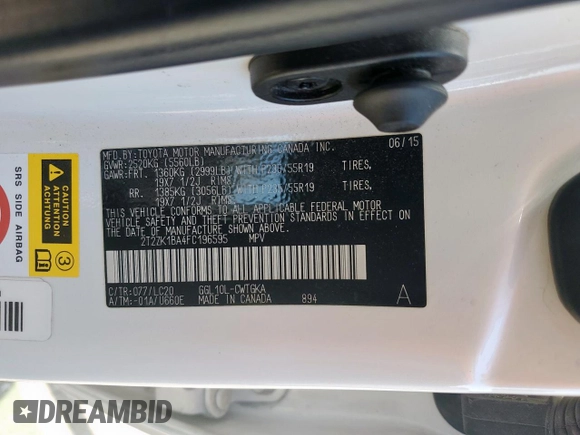 2015 Lexus RX 350 with VIN 2T2ZK1BA4FC196595, listed as a Copart auction lot 57818935 with 98,287 mi miles and Salvage title. Bid and sale history available at DreamBid. Image 13.