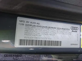 2007 Audi A4 2.0T z VIN WAUDF48H37K022703, wystawiony jako IAAI lot #41871461 z przebiegiem 121 277 mil mil oraz . Historia ofert i sprzedaży dostępna na DreamBid. Obrazek 9.
