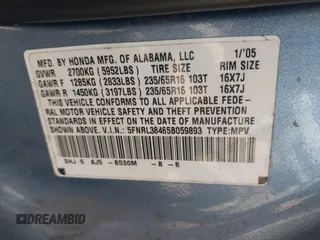 2005 Honda Odyssey EX with VIN 5FNRL38465B059893, listed as a IAAI auction lot 42790058 with 257,143 mi miles and . Bid and sale history available at DreamBid. Image 9.