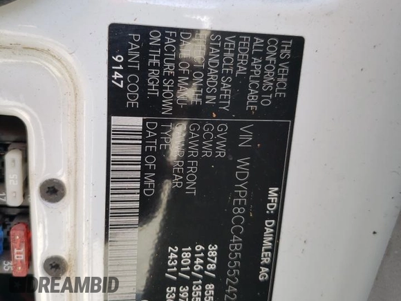 2011 Freightliner Sprinter with VIN WDYPE8CC4B5552423, listed as a Copart auction lot 69059564 with Not Provided miles and Salvage Title. Bid and sale history available at DreamBid. Image 13.