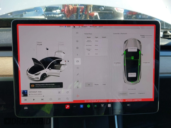 2018 Tesla Model 3 Long Range Battery with VIN 5YJ3E1EB5JF108633, listed as a IAAI auction lot 41016970 with 90,175 mi miles and . Bid and sale history available at DreamBid. Image 17.