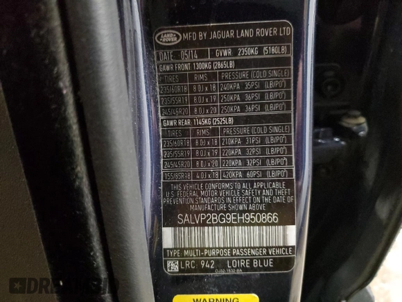 2014 Land Rover Range Rover Evoque Pure Plus with VIN SALVP2BG9EH950866, listed as a Copart auction lot 53538225 with 8,034 mi miles and Clean Title. Bid and sale history available at carsss.com. Image 13.