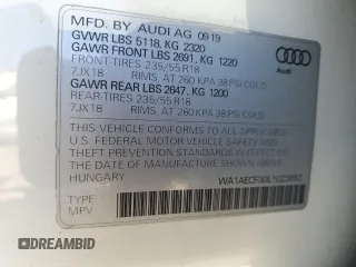 2020 Audi Q3 Premium with VIN WA1AECF30L1023652, listed as a Copart auction lot 57148915 with 69,621 mi miles and Salvage title. Bid and sale history available at DreamBid. Image 13.