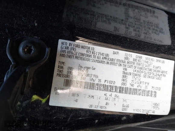 2016 Ford Focus Titanium with VIN 1FADP3J22GL242818, listed as a IAAI auction lot 42177015 with Not provided miles and . Bid and sale history available at DreamBid. Image 9.