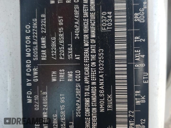 2010 Ford Transit Connect XL с VIN NM0LS6ANXAT032553, выставлен на аукционе Copart как лот 56643345 с пробегом Не указан миль и Списание • Salvage title. История ставок и продаж доступна на DreamBid. Изображение 13.