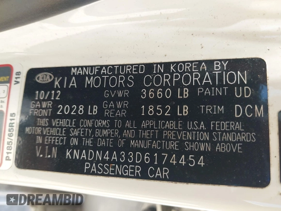 2013 Kia Rio SX with VIN KNADN4A33D6174454, listed as a IAAI auction lot 42032612 with 157,199 mi miles. Bid and sale history available at carsss.com. Image 9.