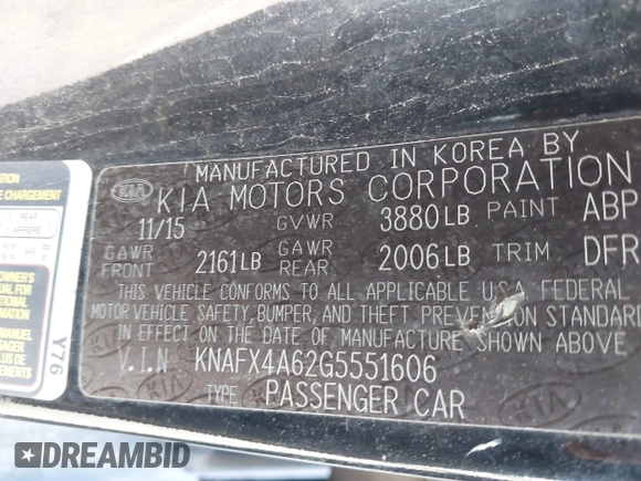 2016 Kia Forte LX with VIN KNAFX4A62G5551606, listed as a IAAI auction lot 41107813 with 201,821 mi miles. Bid and sale history available at carsss.com. Image 9.
