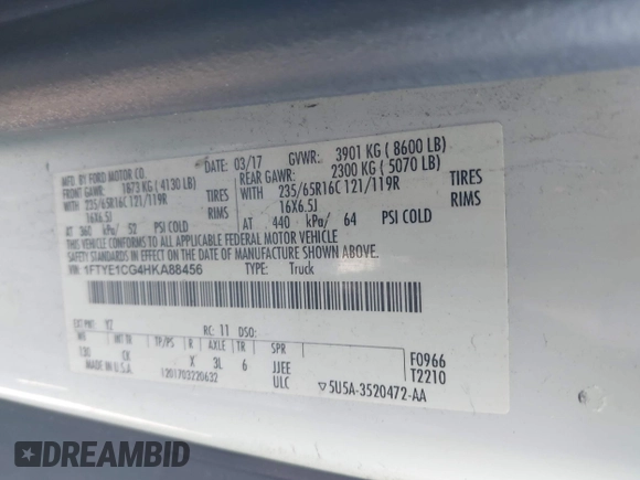 2017 Ford Transit with VIN 1FTYE1CG4HKA88456, listed as a IAAI auction lot 42043008 with 222,801 mi miles and . Bid and sale history available at DreamBid. Image 9.